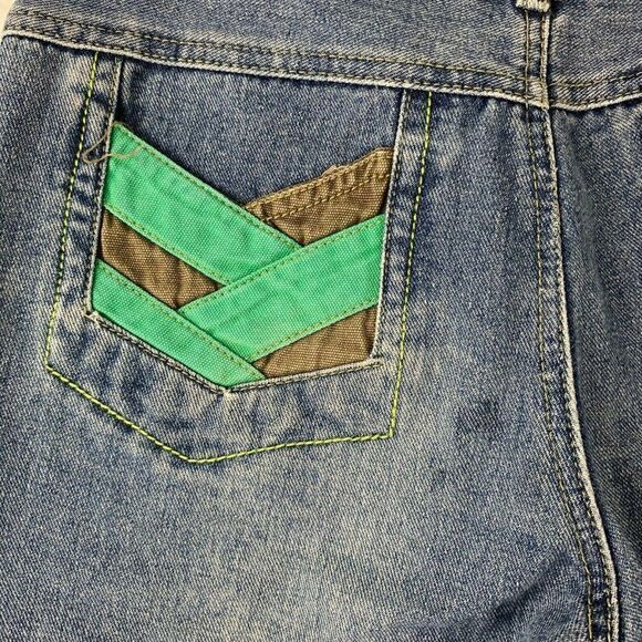 Wear Jeans 28 Med Wash Capri 6 Pocket Zipper Cuffed Color Blocked Button Zip Fly - Picture 7 of 10